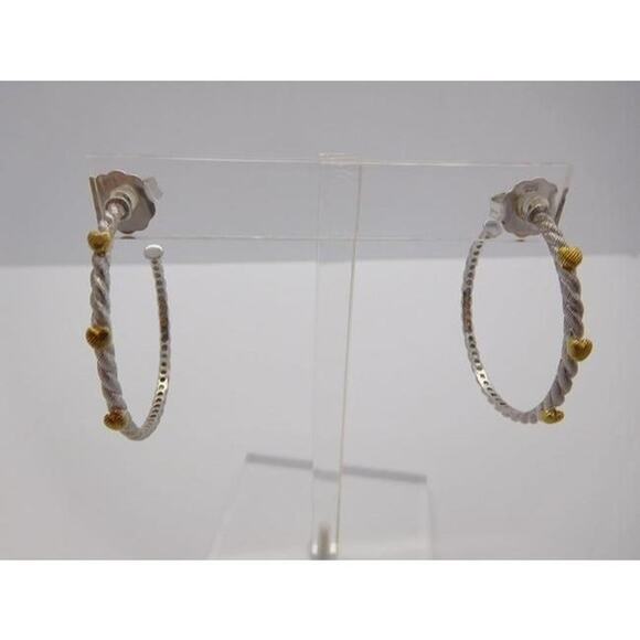 Judith Ripka Heart Hoop In Sterling Silver Earrings 1.5in - Picture 4 of 7